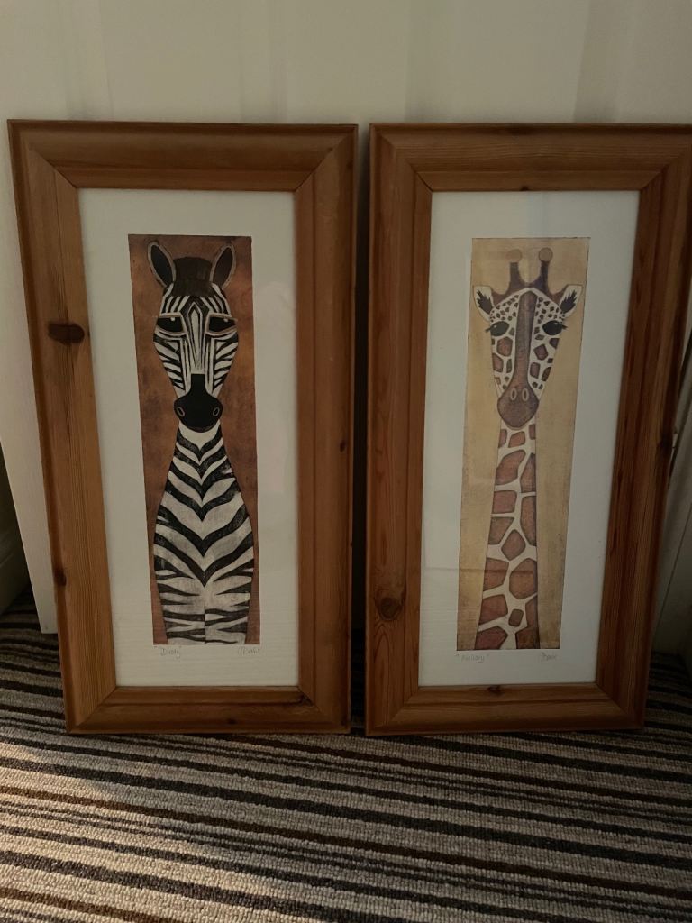 image for Giraffe/Zebra pictures. 24” x 12” wooden framed.
