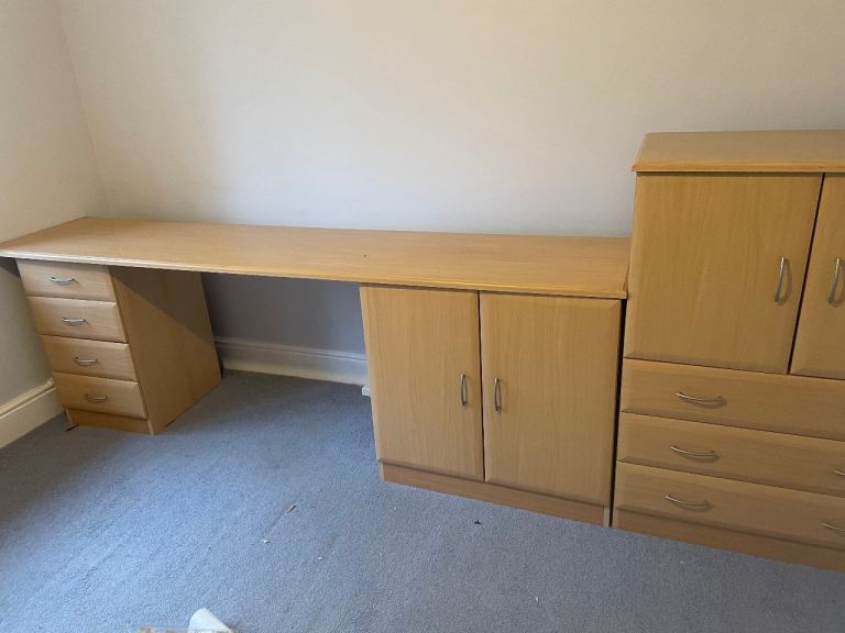 Large Ascot Beech Office Desk with Drawers & Cupboards – Matching Storage Unit