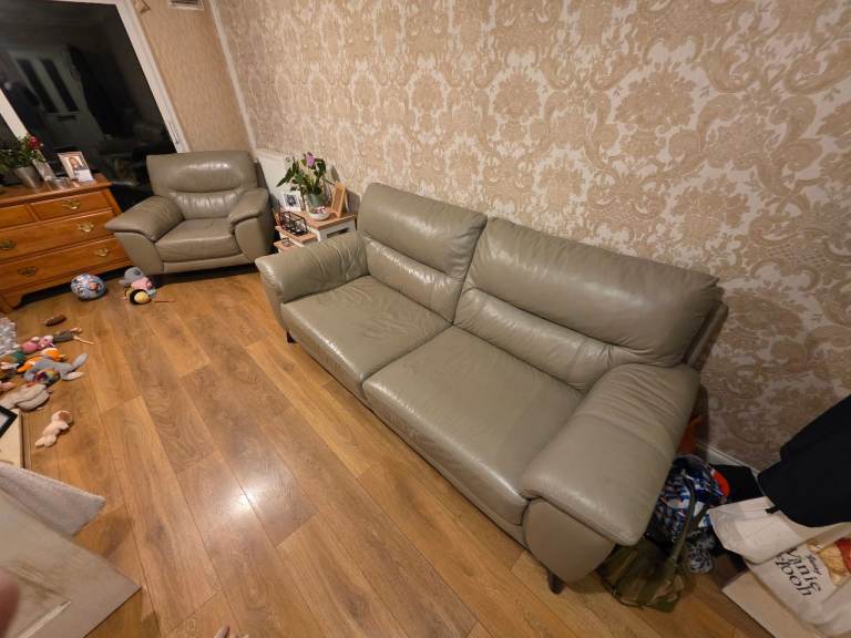 3 Seater leather sofa and armchair