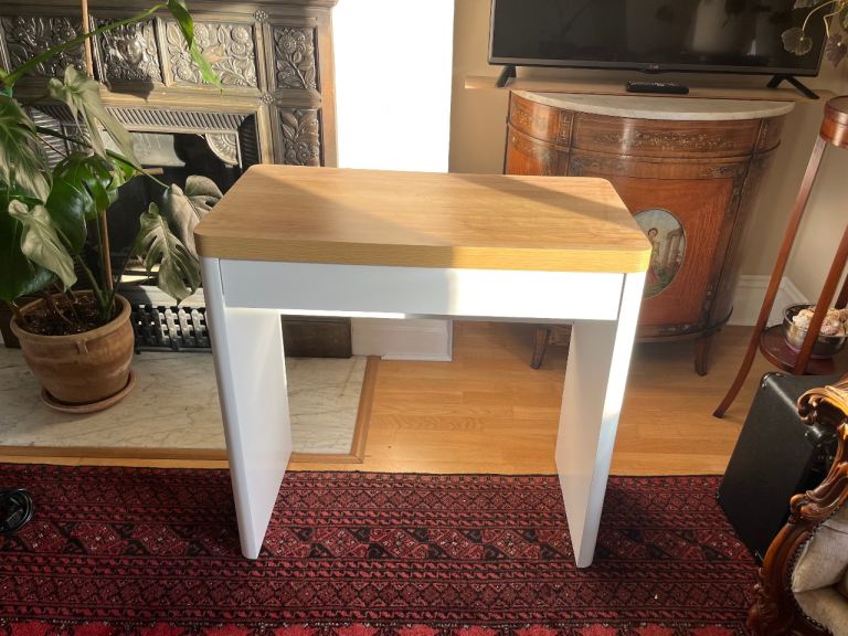 Small white and wood desk with drawer