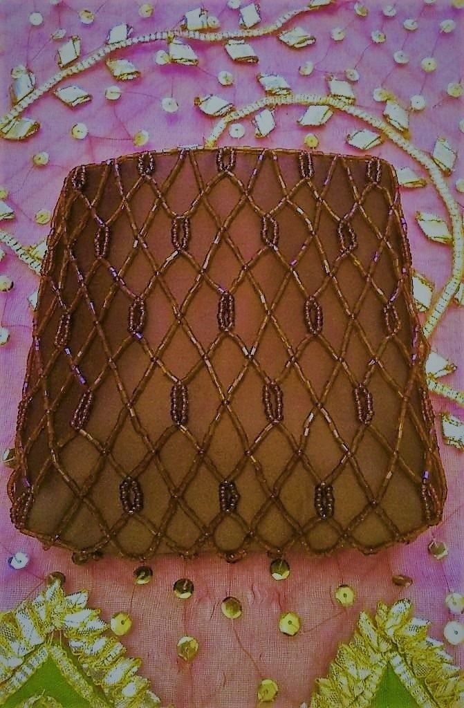 NEW LA REGALE HANDBAG DESIGNER CLUTCH BAG PURSE Chocolate Brown Diamond Bead & Satin WEDDING