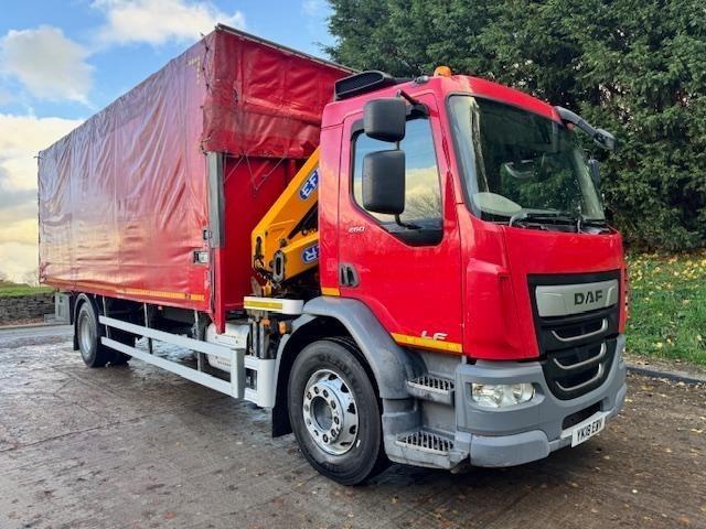2018 18 DAF LF 260 Euro 6 24ft sliding roof flat bed Effer 100 remote crane