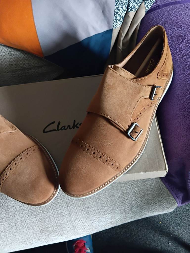 Brand New Clarks Brown Suede Monk Strap Shoes - Men's UK 11