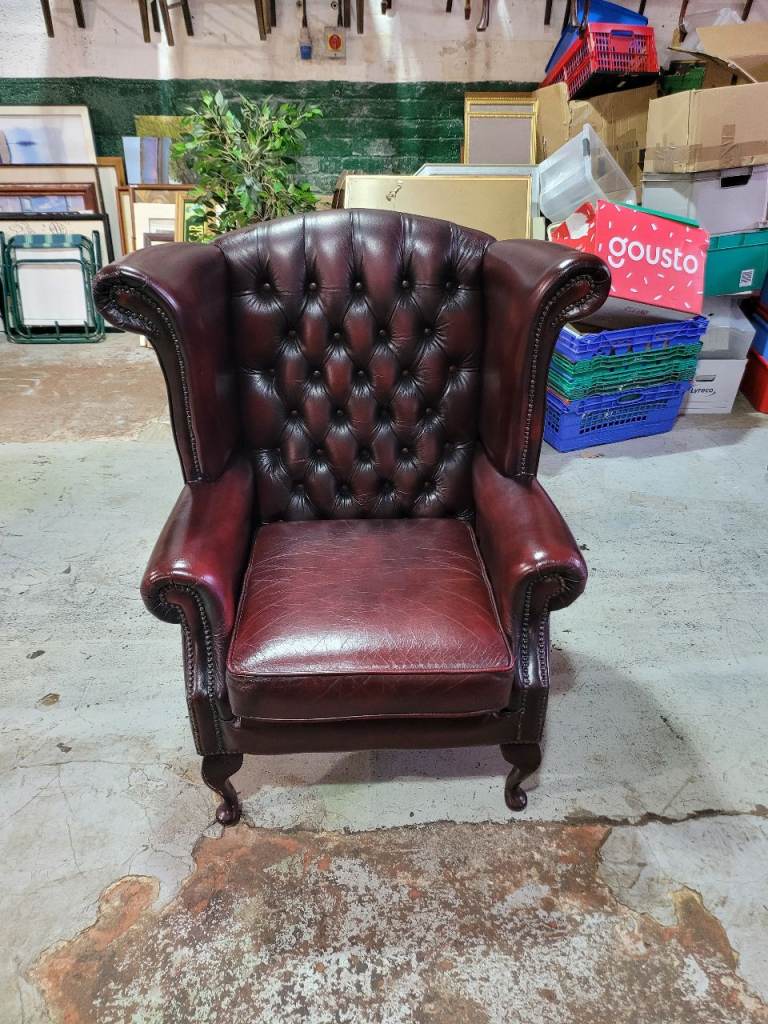 Oxblood leather chesterfield Wingback arm chair 