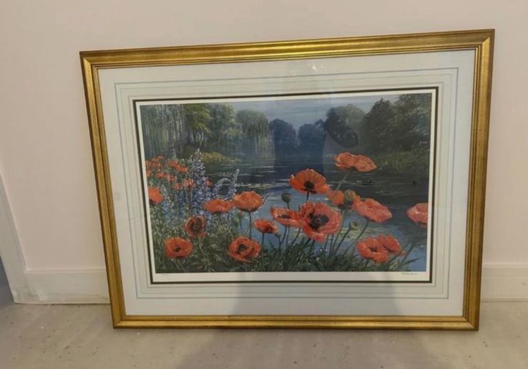 Red Poppy artwork in gold framing limited edition by Peter Ellenshaw 1913