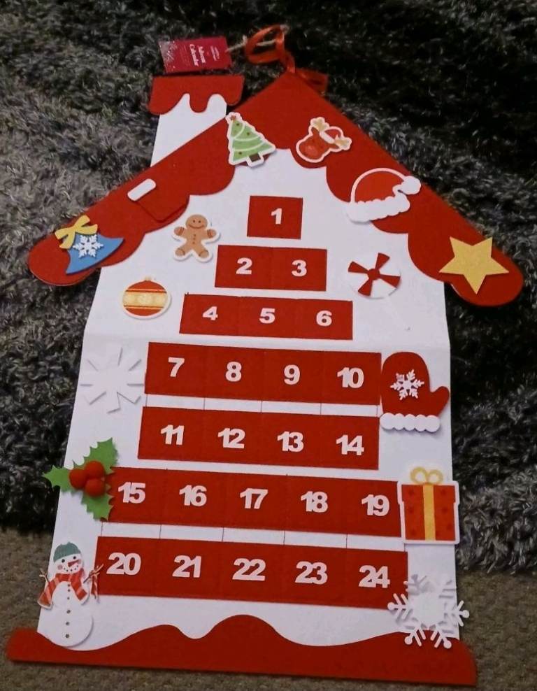 Brand new Big Christmas Advent Calendar Fill Your Own Snowman Tree Reindeer Felt