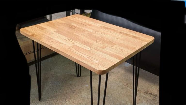 Modern 40mm solid rustic oak table with Hairpin Legs