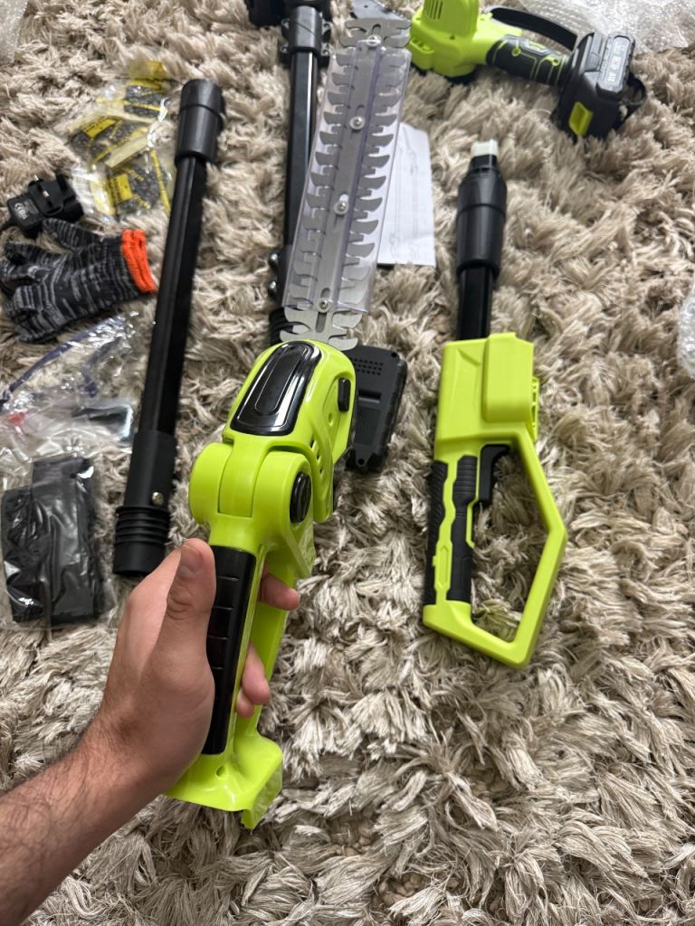 Cordless Pole Hedge Trimmer & Chainsaw Set, 2 * 4.0Ah Battery Rechargeable 7.05F