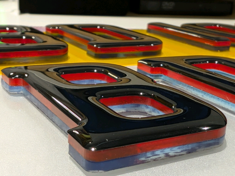 6mm Neon Blue & Neon Red 4D Black Gel M-Sport Car Number Plates