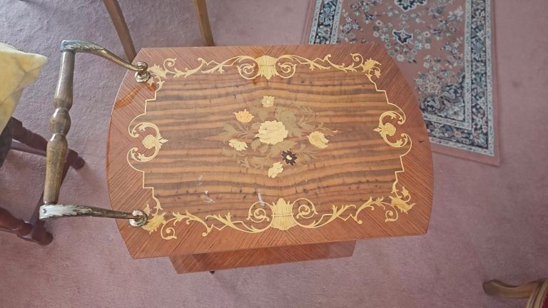 Vintage Italian marquetry brass tea cart