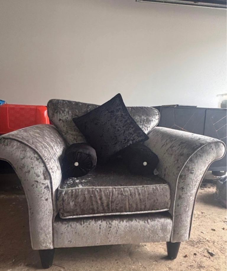 Like new DFS crushed velvet living room armchair and ottoman