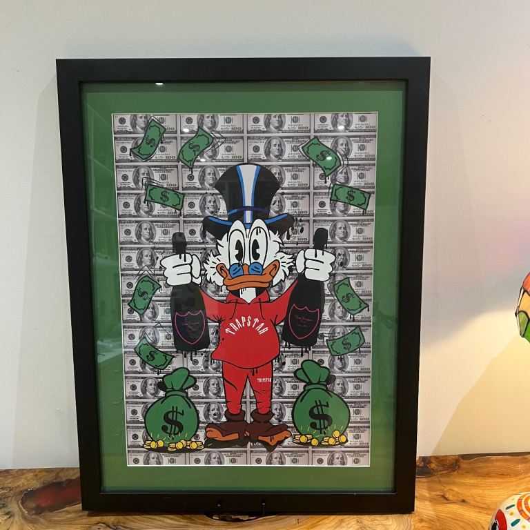 Framed Pop Art Money Duck Print (Scrooge-Style) – 57 x 74 cm – Bold Wall Art