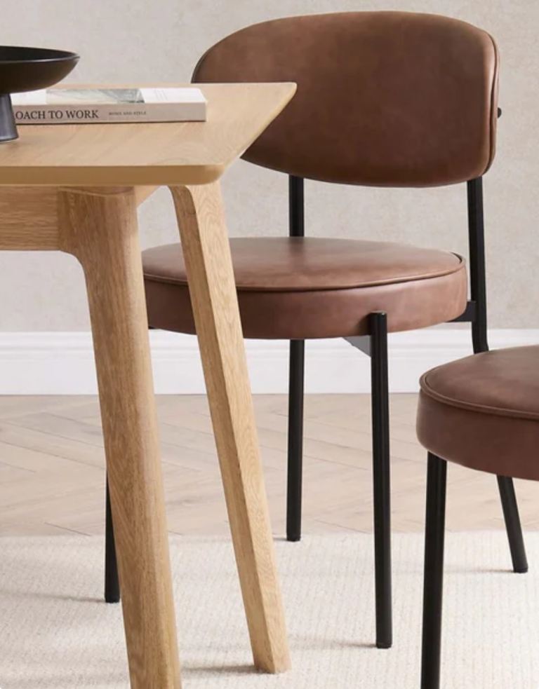 £39 each, new in boxes dusk. Com tan vegan leather modern designer dining chairs b.n.i.b