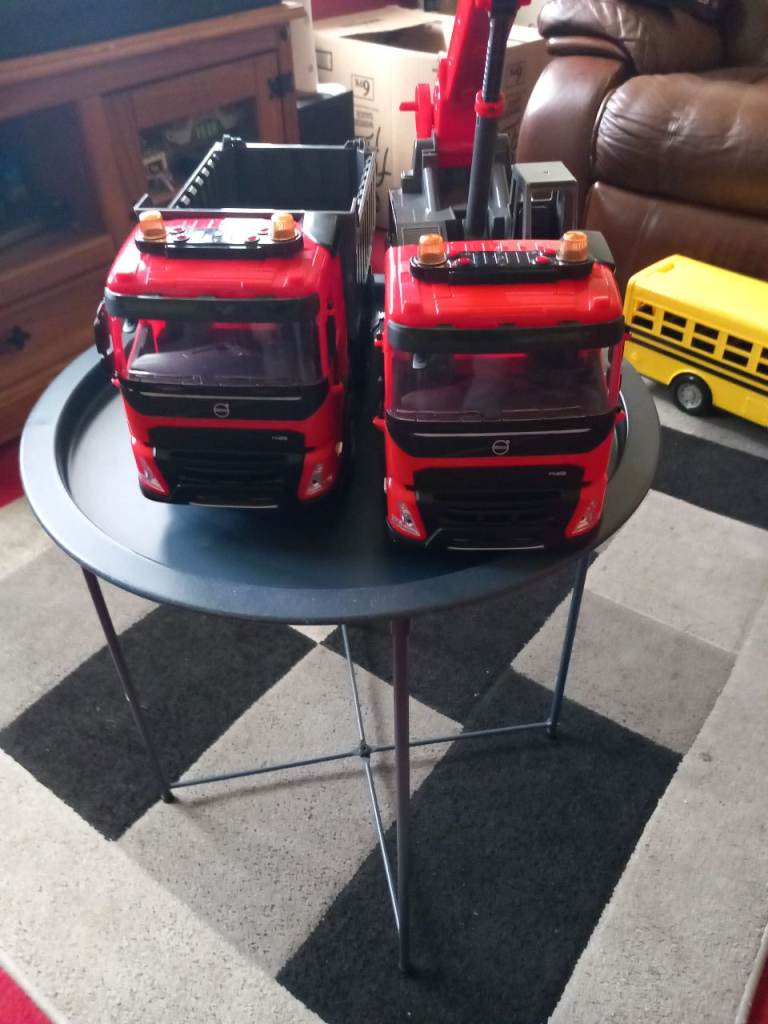 Pair of Red Toy Trucks – Dump Truck and Crane Truck