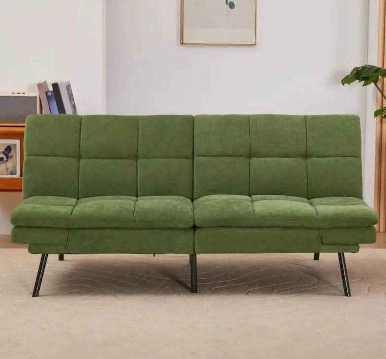 New 3 Seater Click Clack Green Sofa Bed Futon Fabric Couch Sale