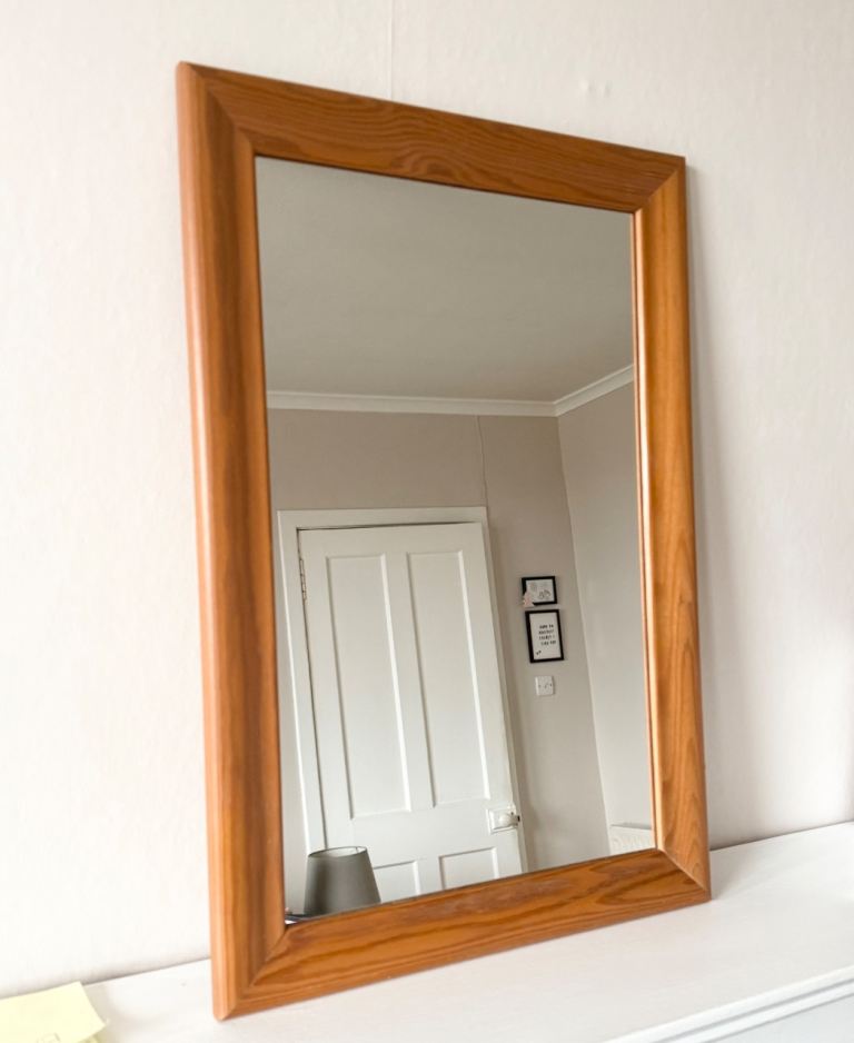 WOODEN FRAMED WALL MIRROR - 51cm by 35cm