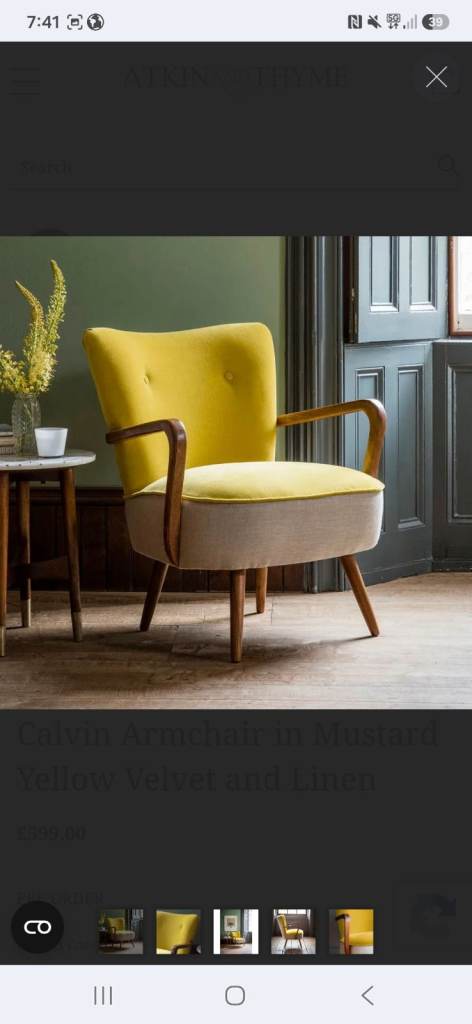 ATKIN AND THYME Calvin Armchair - Mustard Yellow Velvet