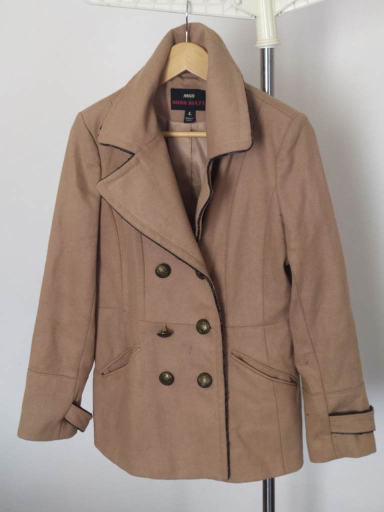 Ladies coat Miss Sixty M60 Gray Wool Blend Car Pea Coat size L