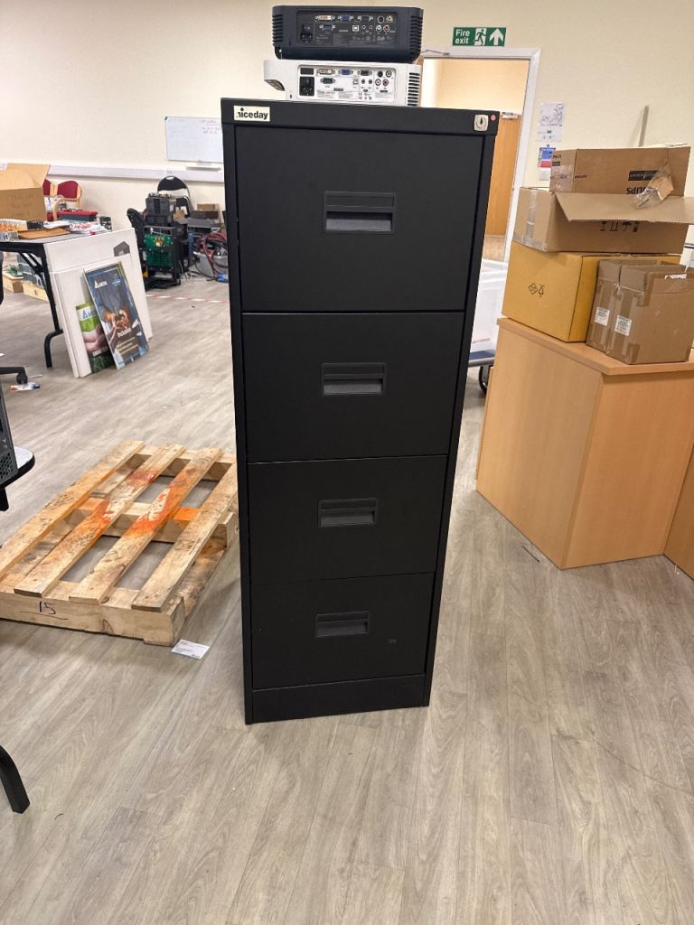 Bisley Black 4-Drawer Filing Cabinet - Good Condition