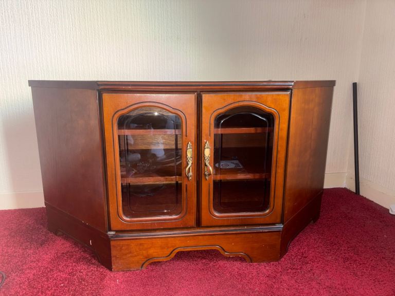 Wooden Corner TV Cabinet with Glass Doors