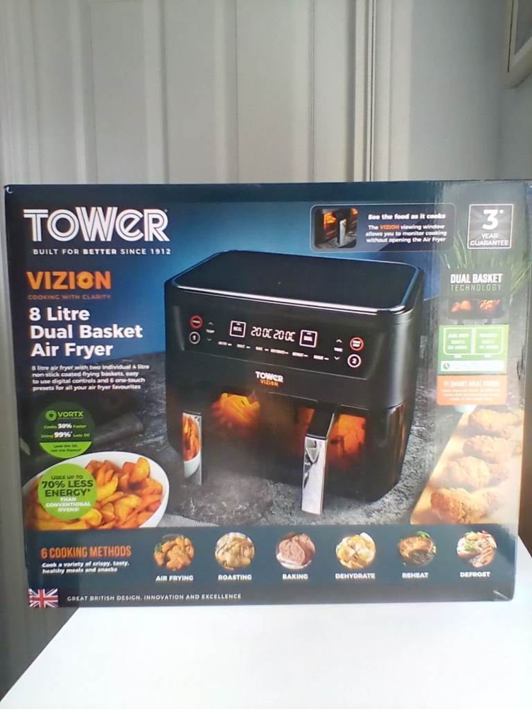 NEW Tower Vizion 8 Litre Dual Basket Air Fryer - Black