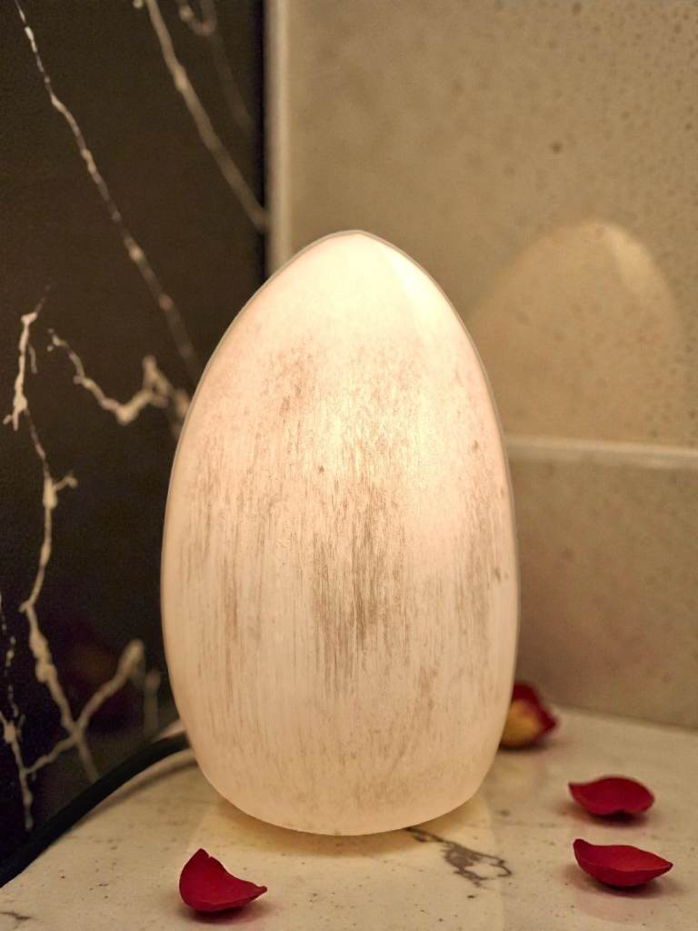 Selenite Egg Lamp: A Luminescent Sculpture of Light & Calm