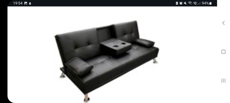 Black Faux Leather Cinema Sofa Bed with Cup Holders