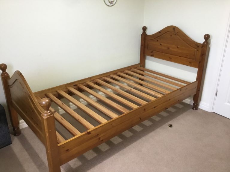 image for Single Pine Bed Frame with brand new unused mattress