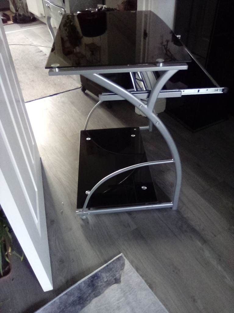 Used compact Black Glass Desk 