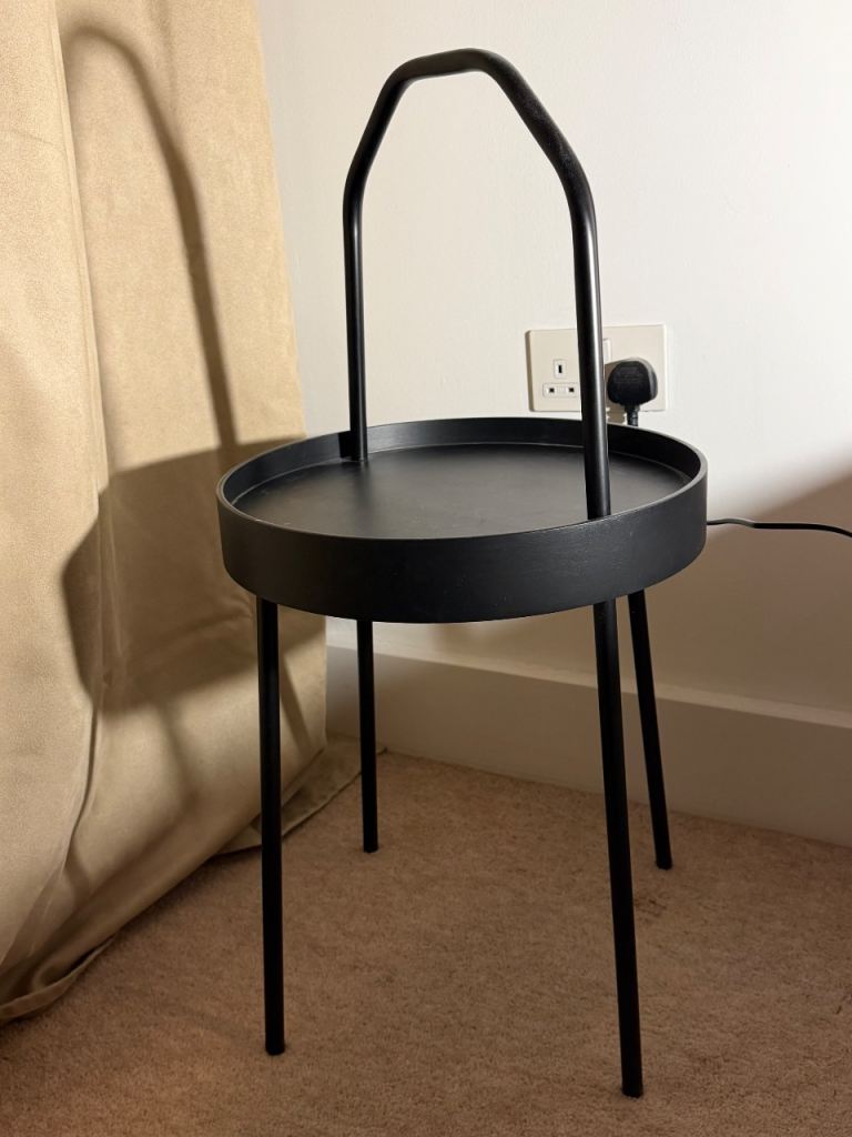 Stylish Black Round Side Table with Handle