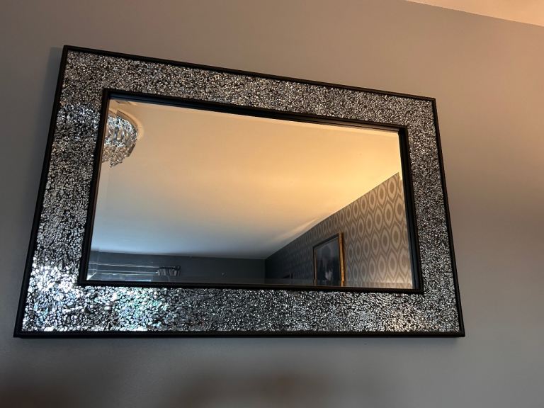 Black/silver crackle mirror 90x60cm
