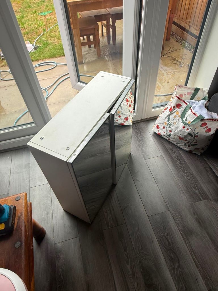 White Mirrored Storage Cabinet – Good Condition