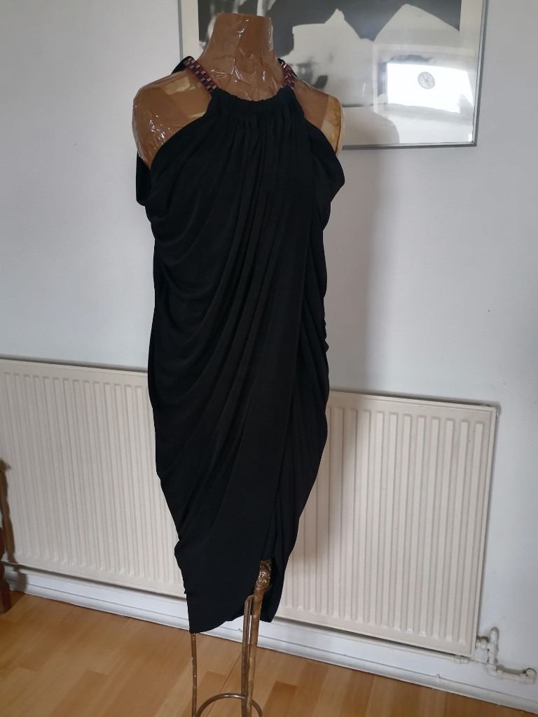 New : Designer BIBA Draped Chain  Neck Dress. BNWT. Size : UK 12
