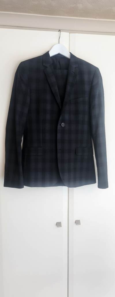 Men's Suit – Grey Plaid Jacket (38) & Trousers (W32)