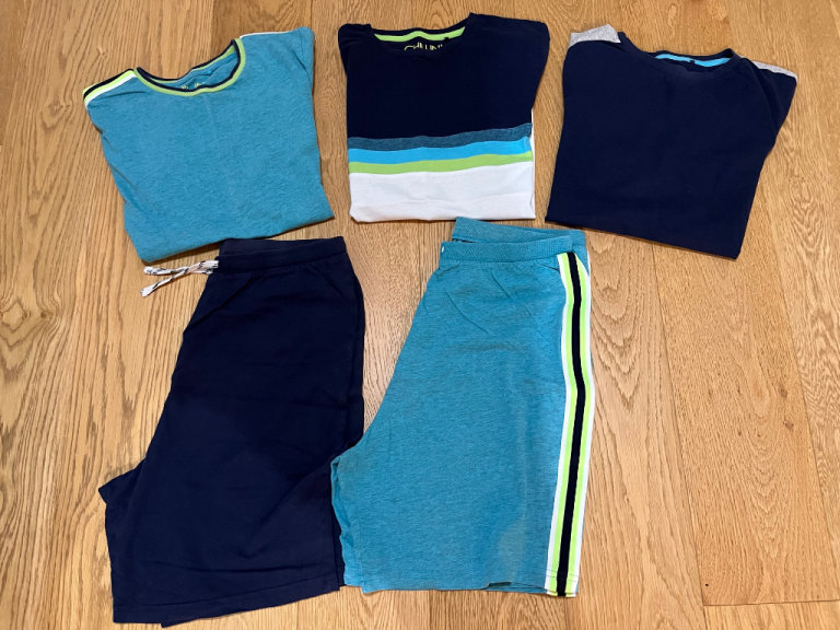 Age 13 clothes bundle - pyjamas , three tops and two pairs of shorts. Nightwear