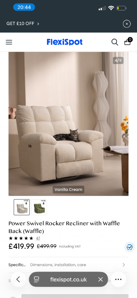Power Swivel Rocker Recliner with Waffle Back