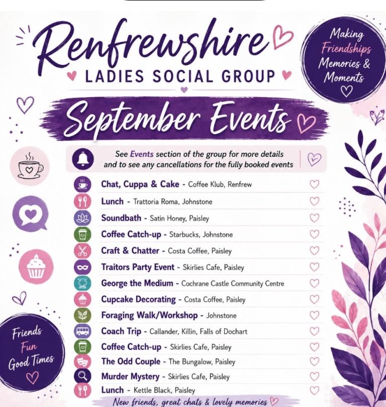 Renfrewshire Ladies Social Group - September Events 