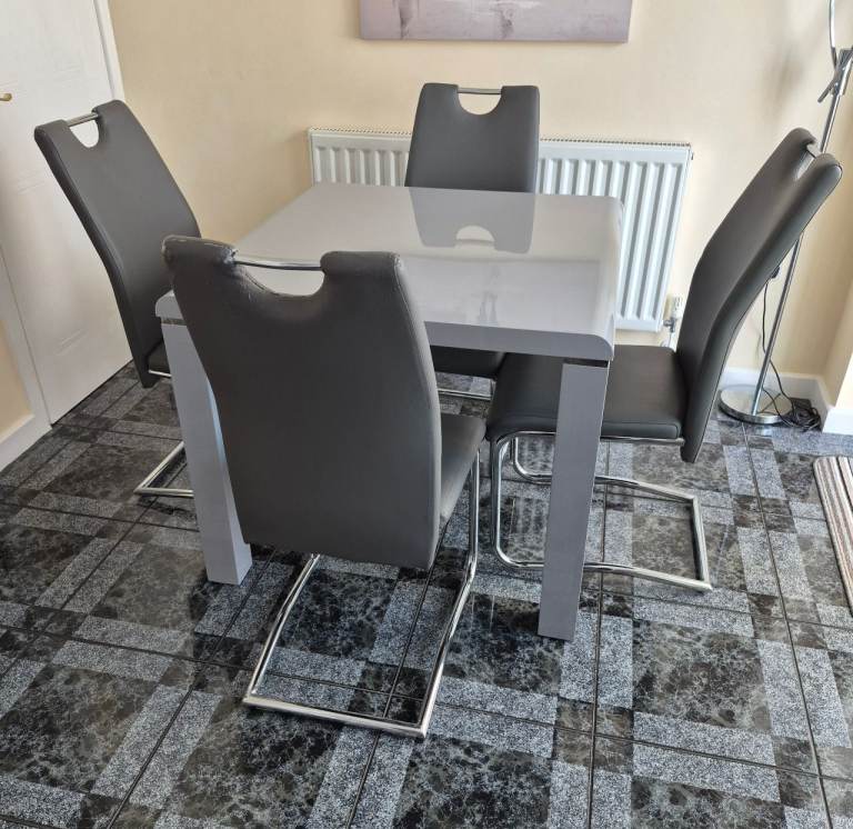 Grey, Modern, Dining Room Table & 4 Chairs