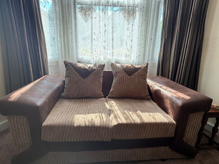 2 seater fabric and Faux leather sofa with cushions 