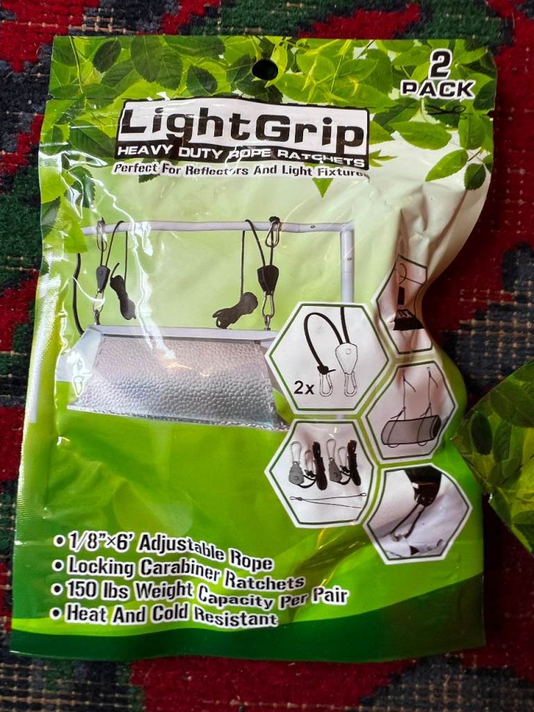 4x LightGrip Heavy Duty Rope Ratchets Grow Light Hangers (2 Packs) 150lb