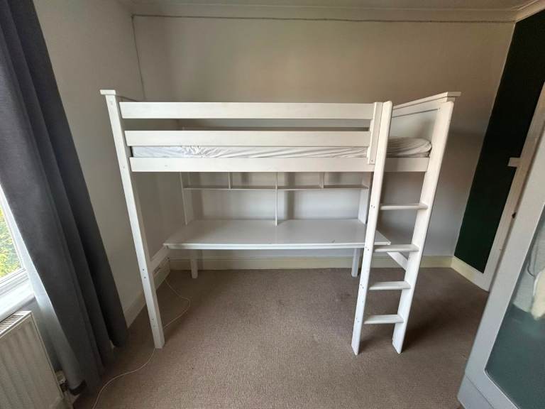 FREE White Wooden High Sleeper Bed with Desk – Good Condition