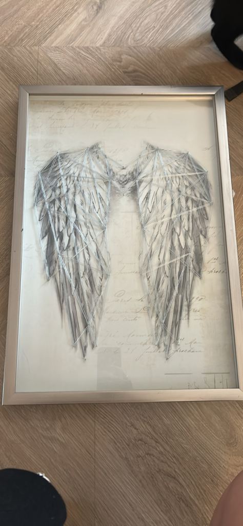 Large Angel Wings Wall Art in Silver Frame