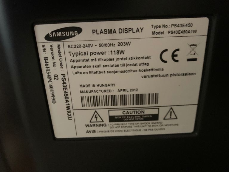 Samsung PS43E450 43-inch Plasma TV – Good Condition