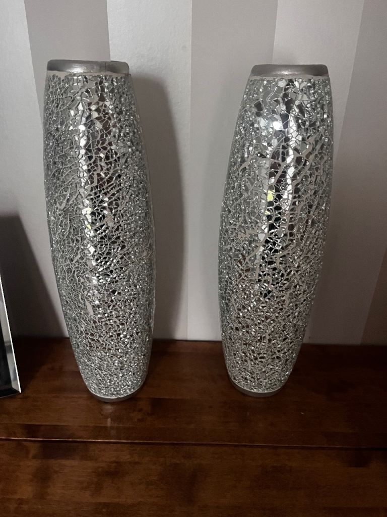 Pair of Tall Silver Mosaic Vases worth £80