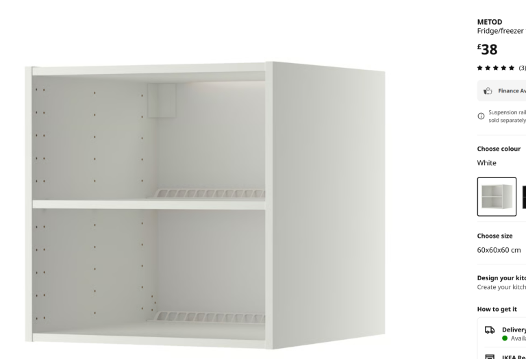 Ikea METOD fridge freeze cabinet, no door, brand new