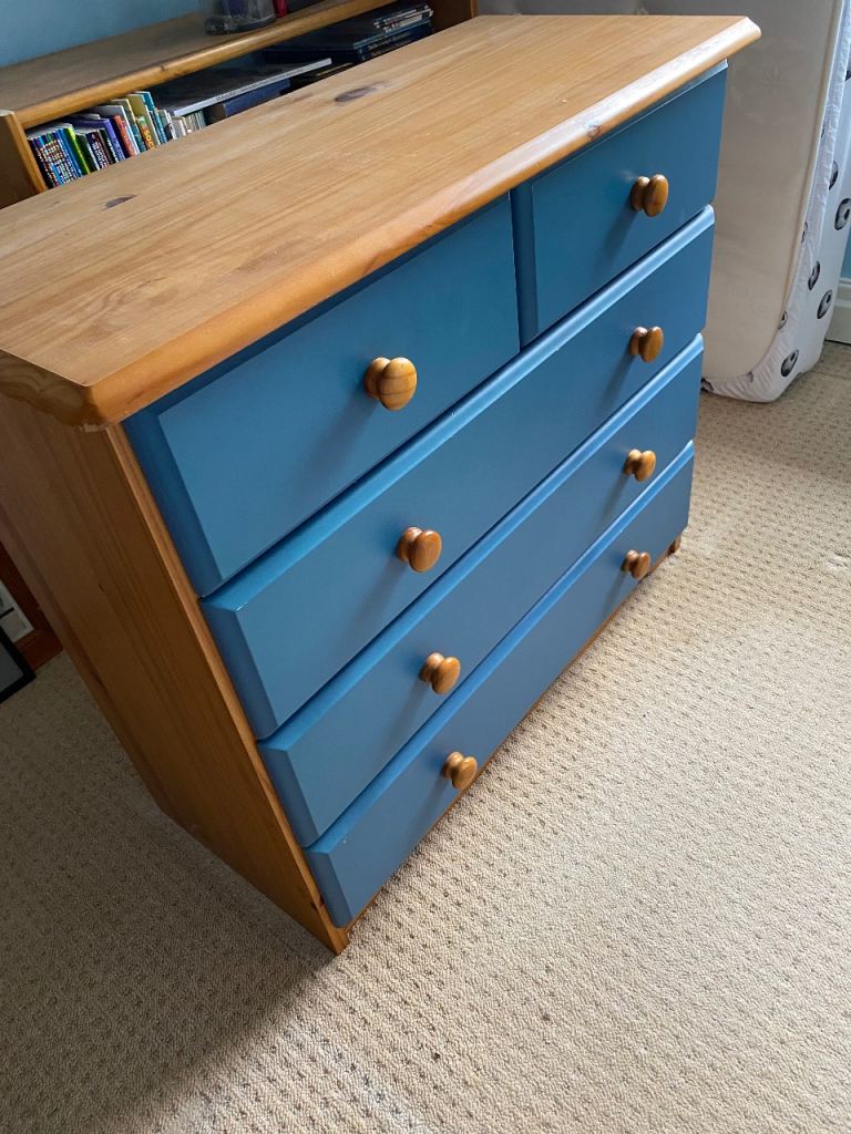 Wooden Chest of Drawers – Blue and Pine, Good Condition