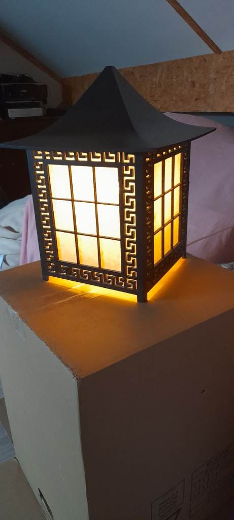 Table / Hanging light Japanese panel Style with complementary wall mount light.