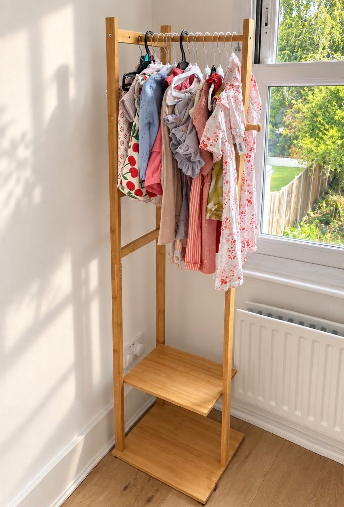 Wooden Clothes Rail with Shelves – Good Condition