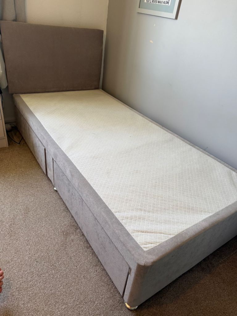 Single grey divan bed 2 drawers 