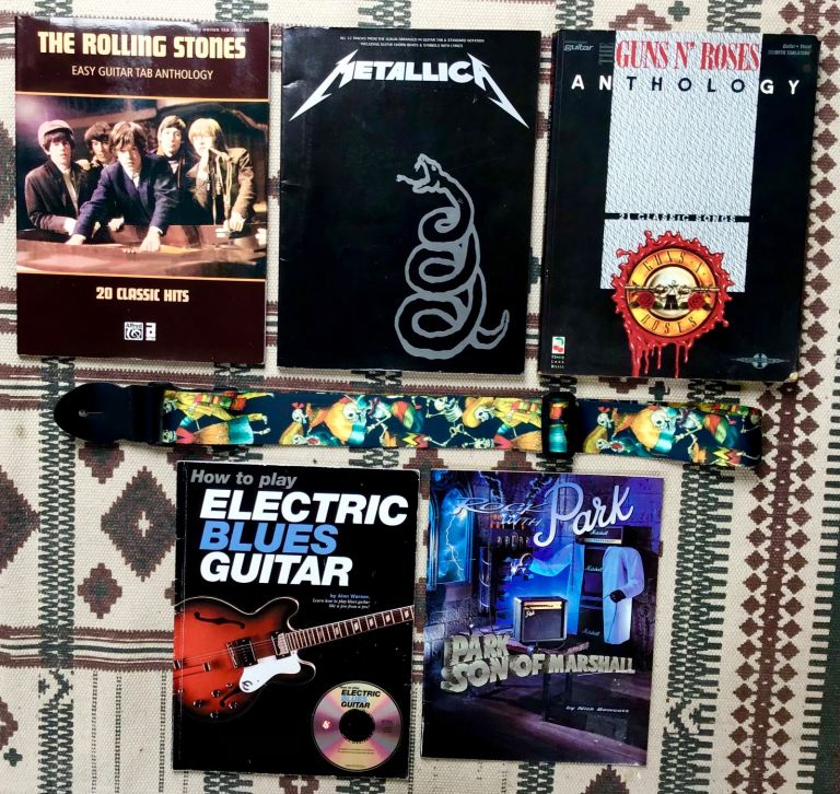 Five Guitar Songbooks, Stones, Metallica, GunsN'Roses etc. & Quality British Strap